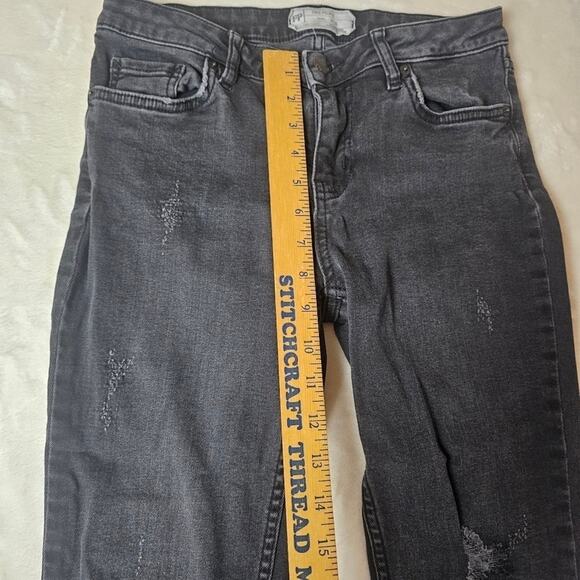 Free People Jeans 26 Women’s black Distressed frayed ankle embellished retro 70s - Picture 4 of 11